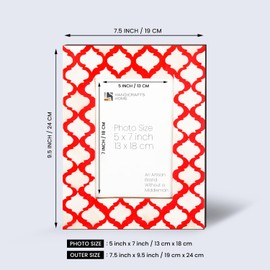 Picture Photo Frame Moorish Damask Moroccan Arts Inspired Handmade Naturals Bone Frames Photo Size 5"x7", White Red