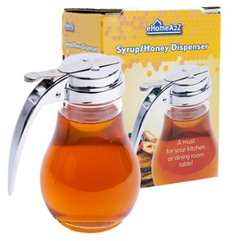 EHOMEA2Z Commercial-Grade Tempered Glass Honey Dispenser, 14 Ounce Honey Jar with Metal Top, Kitchen Essential Honey Jars, Convenient Honey Container, Leak-Proof Glass Honey Dispenser (1, 14 Oz)