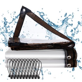 HOMEE Clear Tarps with Grommets,9.8 x 9.8 FT Heavy-Duty Waterproof Clear Tarp PVC Heavy Duty Tarpaulin with Ball Bungee Cord, Outdoor Rainproof Covering for Plants Gardens Chicken Coops and Patios