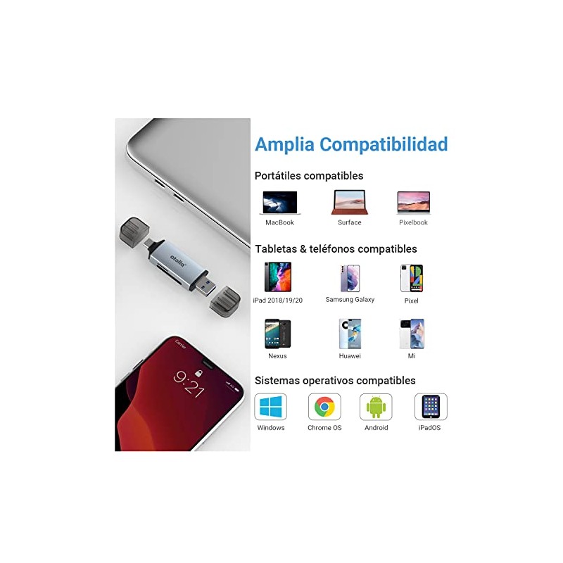 Lector de tarjetas SD, atolla Aluminum Adaptador SD a OTG