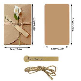 MXDHOKY Pack of 25 Dried Flowers Greeting Cards, Retro Kraft Paper Blank Envelopes, Retro Kraft Paper Greeting Card, Blank Kraft Paper Card, for Christmas, Birthday, Mother's Day, Wedding