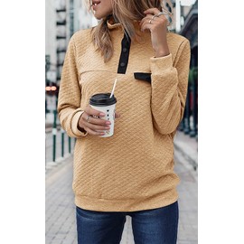 BTFBM Fall Fashion 2025 Quarter Zip Pullover Women Quilted Sweatshirt Lightweight Button Down Long Sleeve Shirts Tops(Pure Apricot, Medium)
