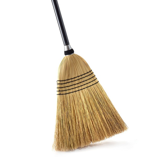 O-Cedar Heavy Duty Corn Broom | Commercial-Grade Indoor and Outdoor Broom to Sweep & Clean Hard Floors| Sturdy Wooden Handle for Strength & Durability, Yellow, Black, 1 Count