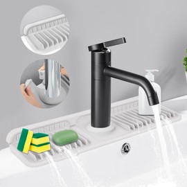 Dolic Kitchen Sink Splash Guard, 7° Slope Faucet Mat for Kitchen Sink Mat, Longer Sink Protectors for Kitchen Sink Sponge Holder (Light Grey, 17.6"x 5.5")