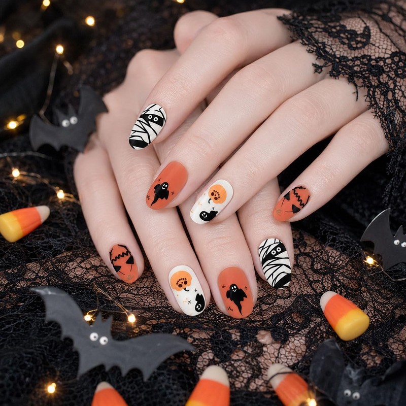 4 Sheets Halloween Full Nail Wraps Stickers for Women Halloween