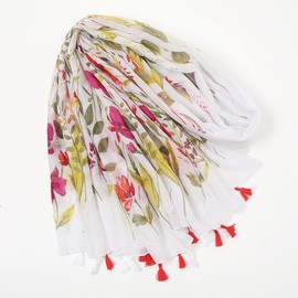 MAIRY Ladies Scarves Lightweight Clearance Large Soft Neck Scarf Fashion White Flower Sunscreen Shawl Wrap Scarfs, 119