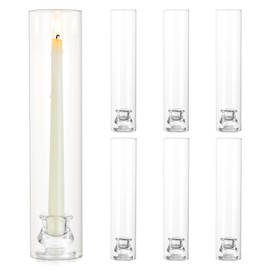 Inweder Hurricane Taper Candle Holders Glass: 6 Pcs Hurricane Candlestick Holder Bulk Tapered Candlestick Holders with 12" Tall Cylinder Chimney Glass Candle Holder for Wedding Table Decoration Party