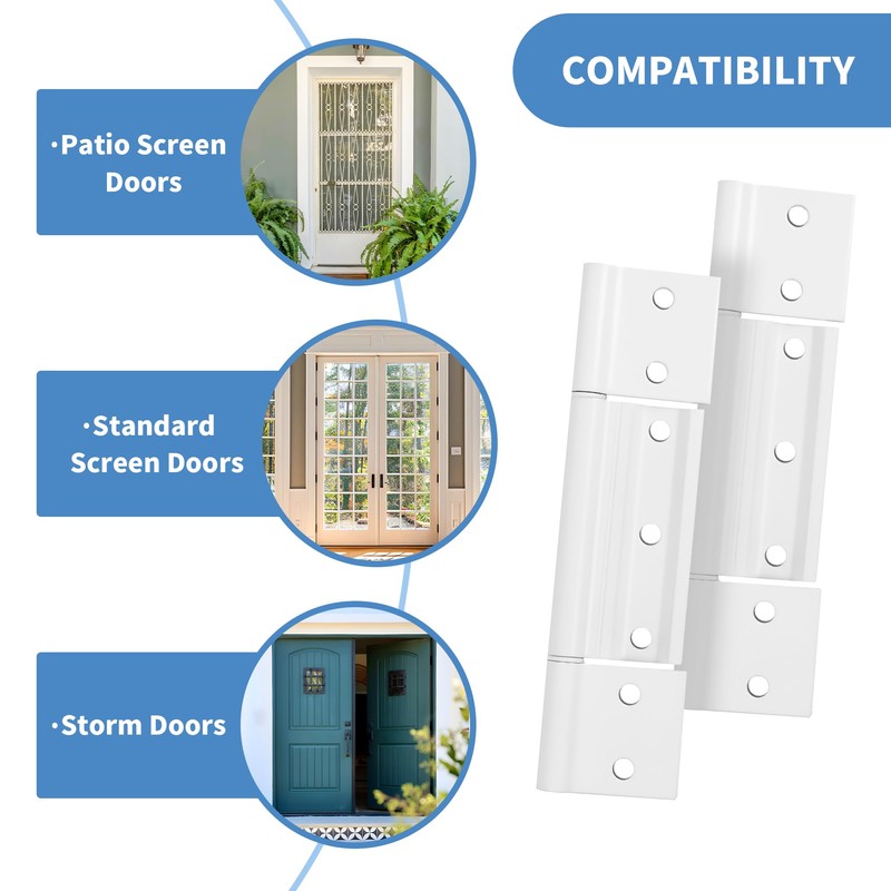 BANLIN 3Pack Storm Door Hinge White Aluminum 1/8 inch Grooved
