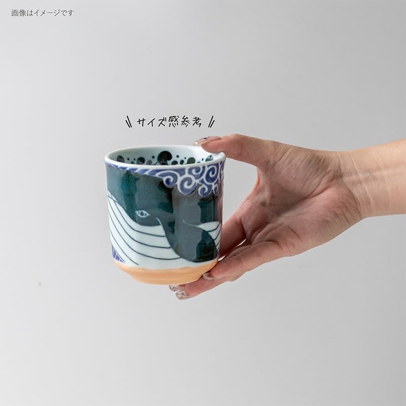 Minoru Pottery White Wave Whale Octagonal Teacup