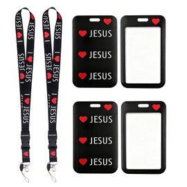 Qoncosy I Love Jesus Lanyard with Card Holder, Detachable Christian Lanyards for ID Badges, Positive Retractable Badge Reel Heavy Duty, Teacher Nurse Work Office Gifts (2 pcs)
