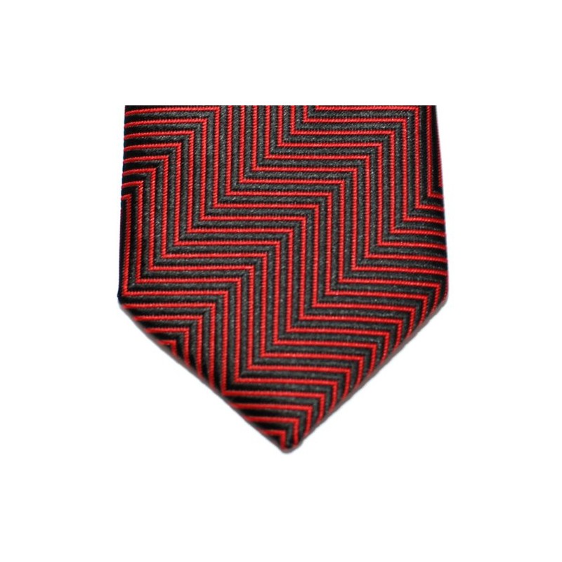 (リトリーズ) RETREEZ ヘリンボーン ストライプ柄 織り生地 細ネクタイ - ブラック&レッド