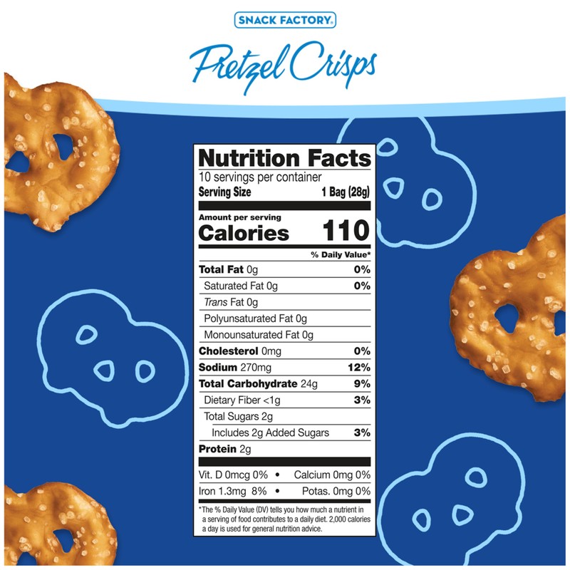 Snack Factory Pretzel Crisps, Original, 1 Oz Snack Bags, 10