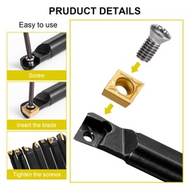 Set of 21 Lathe Chisels, 12 mm Drill Rod, Shaft Lathe, Lathe Tool Holder with Carbide Indexable Inserts, T8 Wrench