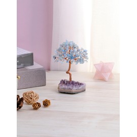 JSDDE Aquamarine Crystal Tree Healing Crystals Stone Tree with Amethyst Cluster Base Feng Shui Tree Crystal Money Tree for Positive Energy Home Decoration Gifts
