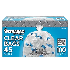 Ultrasac - Recycling Bag, 45 Gallon, 1.1 Mil, 40"x46", Clear, 100 Count w/Ties