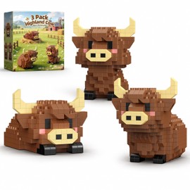 IBLOTIME Highland Cow Micro Building Set, 3 Farm Animal Models