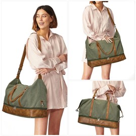 S-ZONE Weekender Bags for Women and Men Canvas Travel Bag Carry On Overnight Duffle Bag with Toiletry Bag and Shoe Compartment