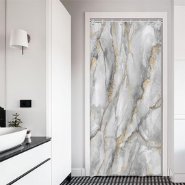 ASDCXZ Marble Shower Curtain 120 x 200 cm, Modern Abstract Grey White Gold Marble Look Texture Colourful Bathroom Washable Shower Curtains Polyester Textile Waterproof Bath Curtain for Bathtub with 8