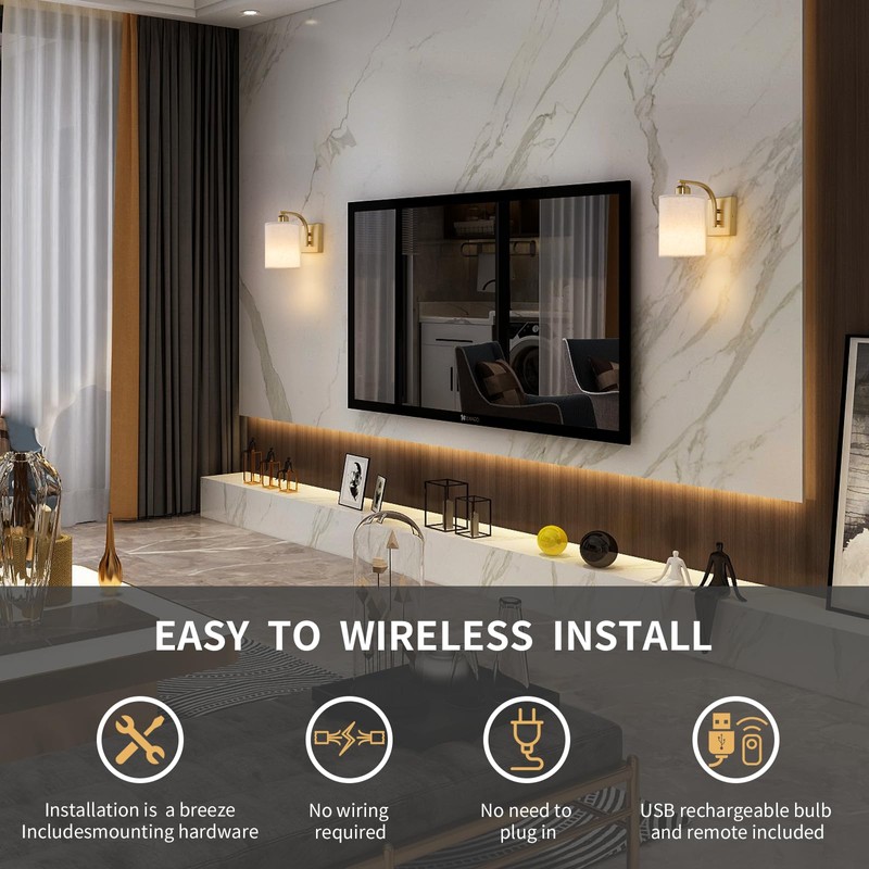 Gold Rechargeable Battery Operated Wall Sconces Set of 2 with