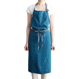 Lino e Lina A234 Manon A234 Blue Pavone Women’s Men’s Kitchen, Plain, Linen, Linen, Simple, Long Length