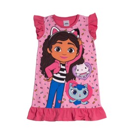 Girls Gabby’s Dollhouse Nightdress Frilly Pink Nightie Pyjamas PJs Nightwear 6-7 Years