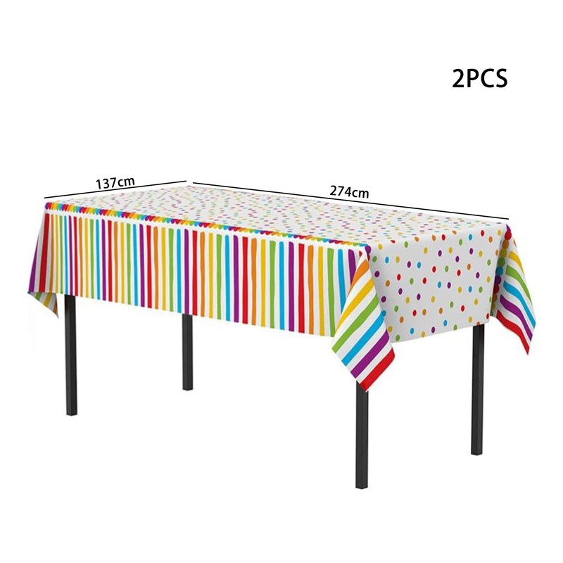 SINGOMON 2 Packs Rainbow Tablecloth Disposable Tablecloth Colorful Dot Table