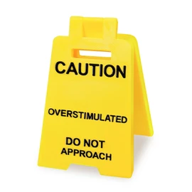 Caution Overstimulated Desk Sign,Humor Warning Signage,Funny Office Desk Decor Gift for Coworker Teammate Employee Boss,Mini Do Not Approach Sign for Offices & Study