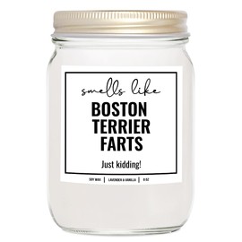 YouNique Designs Smells Like Boston Terrier Farts Soy Candle 8oz - Dog Farts Candle Boston Terrier Gifts for Boston Terrier Lovers - Boston Terrier Gifts for Women, Men (Lavender & Vanilla)