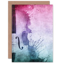 Music Violin Grunge Splat Birthday Art Sealed Greeting Card Plus Envelope Blank inside