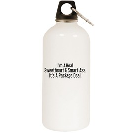 Los Drinkware Hermanos I'm A Real Sweetheart & Smart Ass. It's A Package Deal. - White Water Bottle with Carabiner 20oz