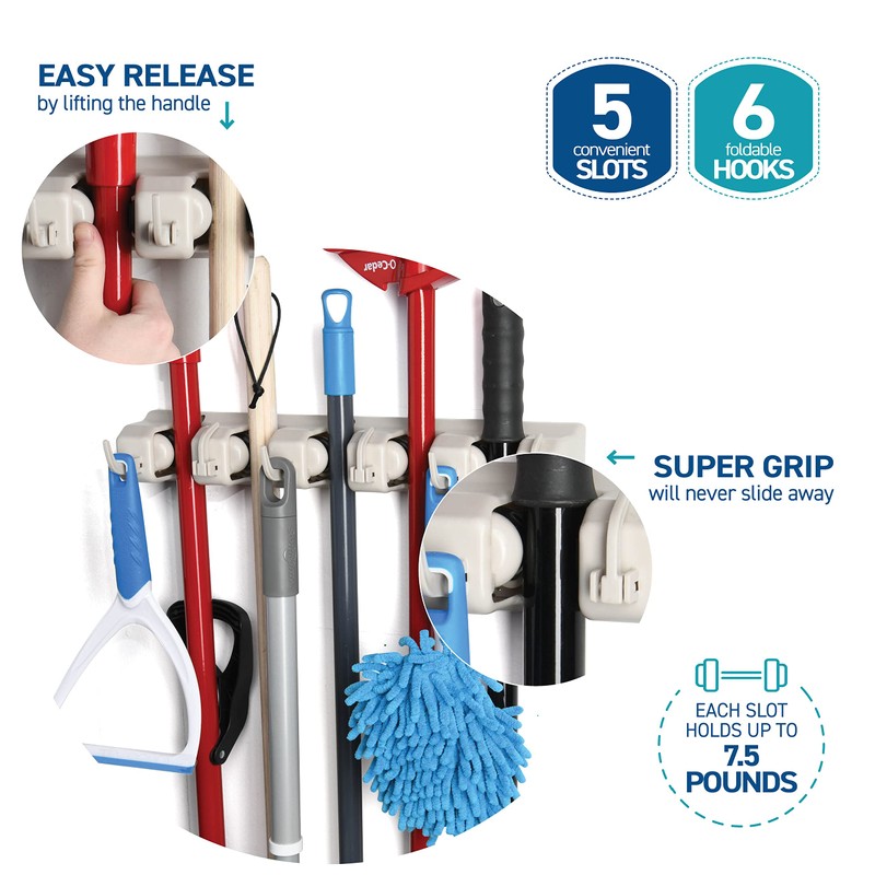 Home-it Mop and Broom Holder Wall Mount Garden Tool Storage
