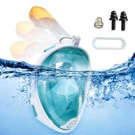 mizikuu Kids Snorkel Mask Full Face, 180 - Degree Panoramic View Free Breathing Design Snorkeling Set Full Face Snorkel Mask Anti - Fog Anti - Leak Safe Breathing Snorkeling Set to Youths (Green)