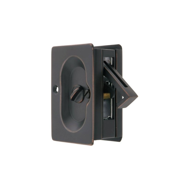 Premium Quality Mid-Century Pocket Door Privacy Lock Set in Oil-Rubbed