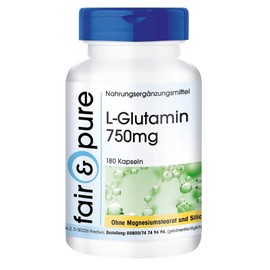 L-Glutamine 750mg, 180 Vegan Free Form Amino Acid Capsules – Supports Muscle Building and Muscle Retention – Improves Well-Being Intestinal