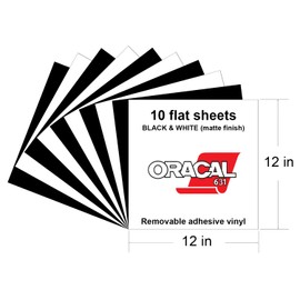 10 Matte Black & White Oracal 631 Vinyl Sheets, Removable Adhesive Backed Vinyl Sheets, Craft Vinyl Sheets for Indoor/Outdoor Marking, Lettering, Decorating, Wall Décor, Window Graphics For Any Cutter
