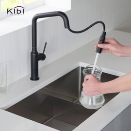 KIBI Macon Single Handle Pull Down Faucet for Kitchen Sink with Soap Dispenser | Solid Brass High Arc Spout | 360 Degree Swivel Faucet with Pull Down Sprayer | Matte Black Finish (KKF2007)