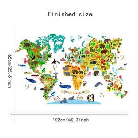 LiveGallery Cute Cartoon Animals World Map Wall Sticker Creative Simple Cognition Word Map Wall Sticker Peel and Stick Wall art Decor for Kids Nursery Classroom Bedroom Decoration (Animal 2)