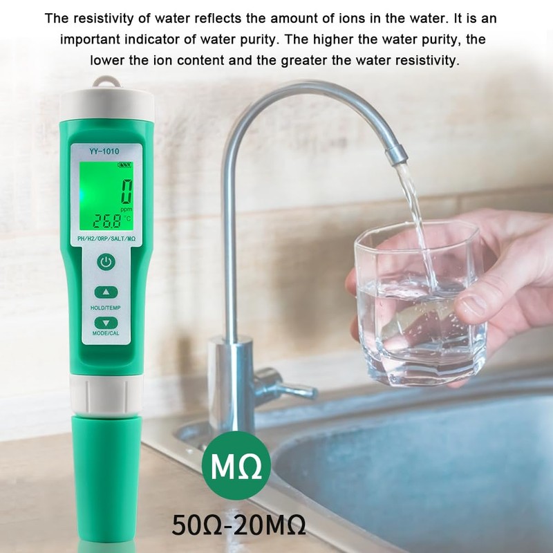 Hydrogen Water Tester 10 in 1 Resistivity/Fertility/H2/pH/TDS/EC/ORP/S.G/Salt/Temp Meter with ATC