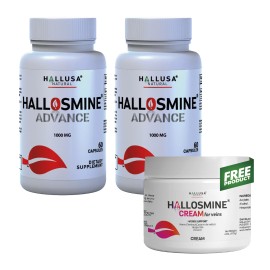 Hallosmine ADVANCE Diosmin 1000mg + FREE Cream Veins 4 oz, 02 Bottles - 120 Caps