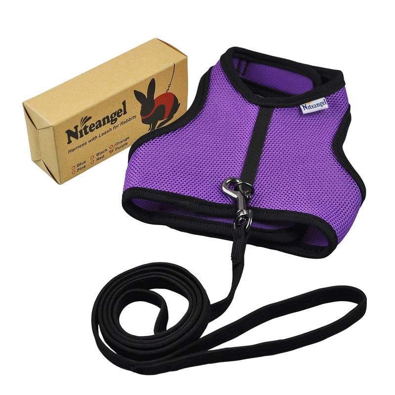 Niteangel Adjustable Soft Harness with Elastic Leash for Rabbits (L,