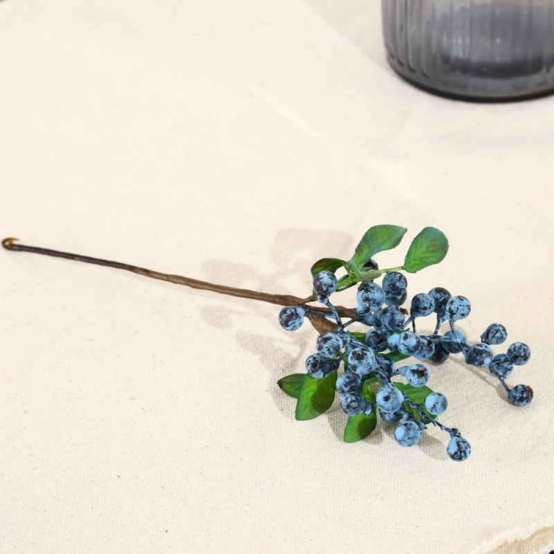 Tiosen Artificial Blueberry Stems with Berries, Blue Christmas Fruit Decor,
