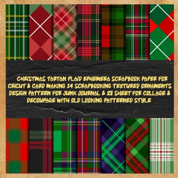 christmas tartan plaid ephemera scrapbook paper for cricut & card