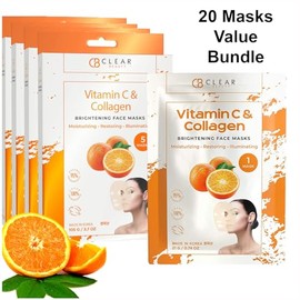 Clear Beauty Mascarilla facial con vitamina C y colágeno, probada por dermatólogos, disminuye las líneas finas y las arrugas, antienvejecimiento, ingr