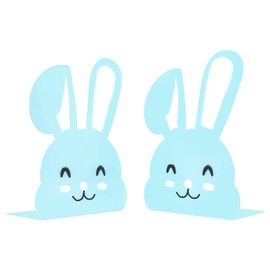 1 Pair Cute Metal Rabbit Bookends,Cartoon Animal Bunny Long Ears Anti-slip Iron Book End Desk Organizer Holder for Kid Birthday Easter Book Shelves Divider Library School Office Home Décor (Blue)