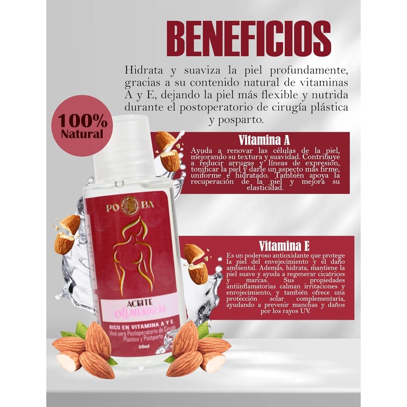 Aceite de almendras postoperatorio rico en vitamina A y E,