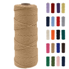 POPOYU 2mm Macrame Cord,100m Natural Cotton Macrame Rope,Flax Color Macrame Cotton Cord Twine Rope Craft String Without Chemicals for DIY Crafts,Macrame Art,Gift Wrapping,Christmas Wedding Decor