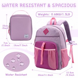 VASCHY Kids Backpack Lunch Bag Set, 2-1 School Bookbag Insulated Lunch Box for Toddlers,Preschool,Daycare,Kindergarten,Elementary School Pink