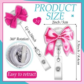 XunYee 8 Pack Pink Bow Badge Reels Graduation Retractable ID Name Nursing Medical Reels Badge Holder for Nursing Student, ID Card Office Nurses Student, Teacher, Medical Worker