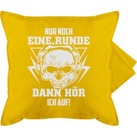 Cushion Cover - Statement Cushion with Sayings - Nur noch eine Runde Dann hörich auf Totenkopf - Gamer Gift Gamer Gifts Gaming Gift Idea Christmas Game - 50 x 50 cm - Yellow