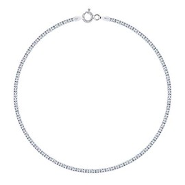 Planetys - Bismarck Diamond-Coated Ankle Chain Anklet 925 Sterling Silver Rhodium-Plated 1.8 mm Wide Various Lengths 23-24-25 cm, Sterling Silver